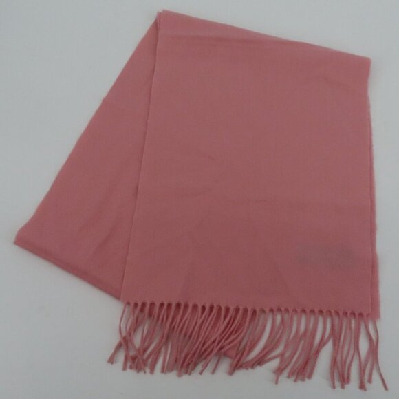 Adult Unisex All Cashmere Solid Pink Fringe Trim Rectangle Scarf Winter Scotland - Picture 8 of 9